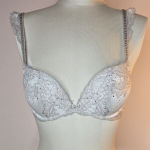 Victoria's Secret White Push-Up Bra with Lace and Sparkle
